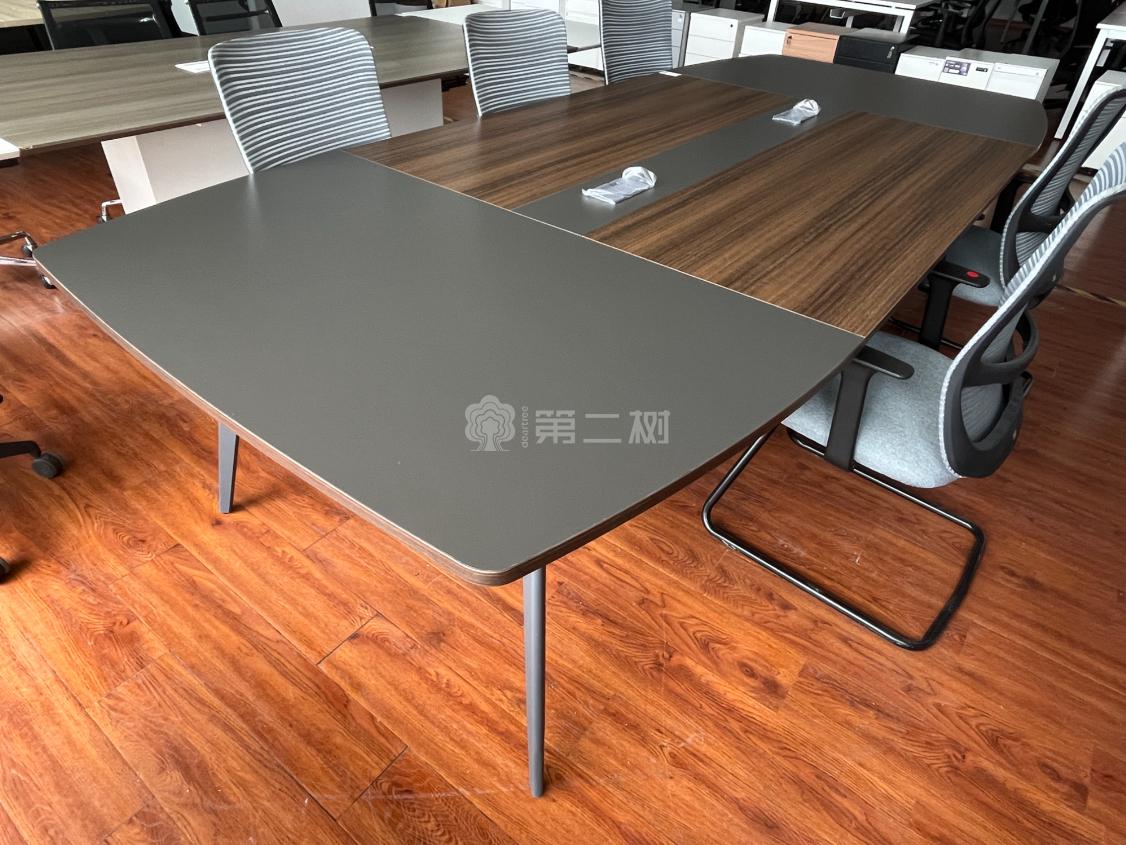 胡桃木色会议桌长桌简约现代办公桌商务接待洽谈大小型长条桌