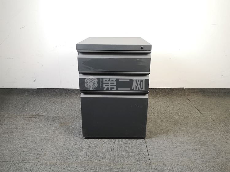 85成新黑色二手钢制柜桌下活动柜小推柜铁皮三抽储物柜
