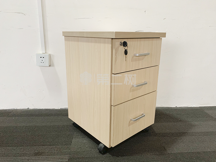 9成新枫木色二手活动柜桌下小推柜储物文件柜木质矮柜三抽柜