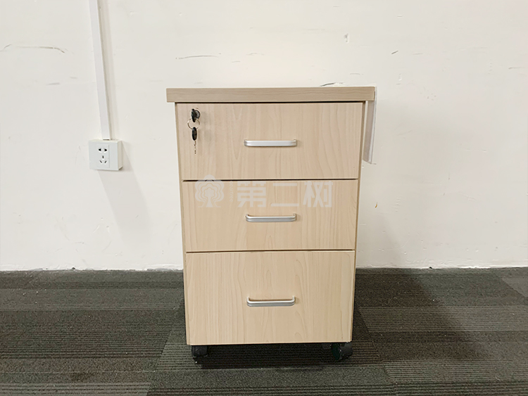 9成新枫木色二手活动柜桌下小推柜储物文件柜木质矮柜三抽柜