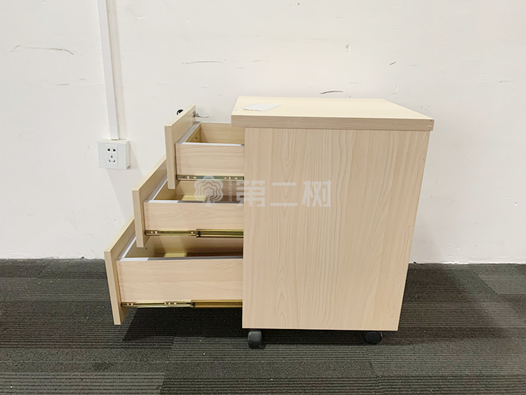 9成新枫木色二手活动柜桌下小推柜储物文件柜木质矮柜三抽柜