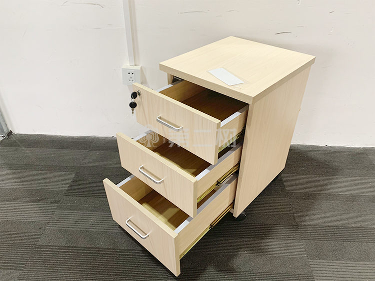 9成新枫木色二手活动柜桌下小推柜储物文件柜木质矮柜三抽柜