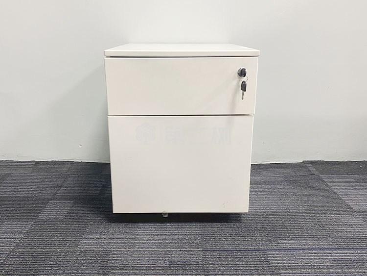 9成新钢制两抽二手小推柜活动柜桌下移动抽屉柜子铁皮柜