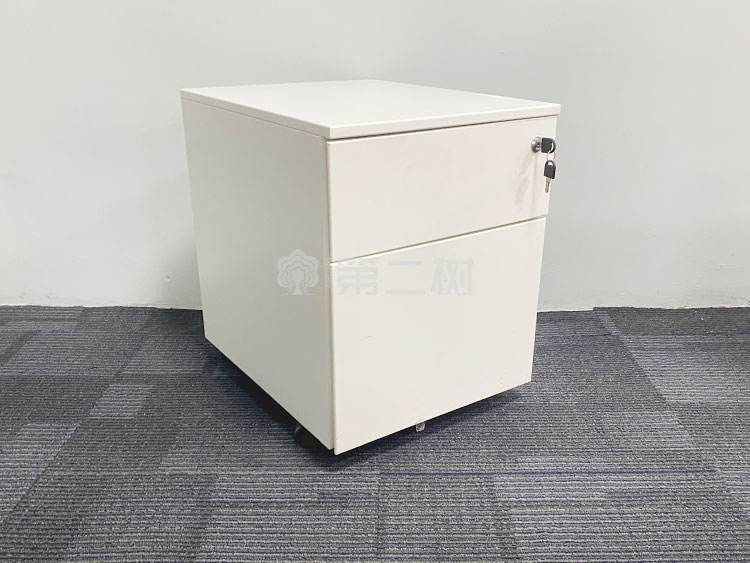 9成新钢制两抽二手小推柜活动柜桌下移动抽屉柜子铁皮柜