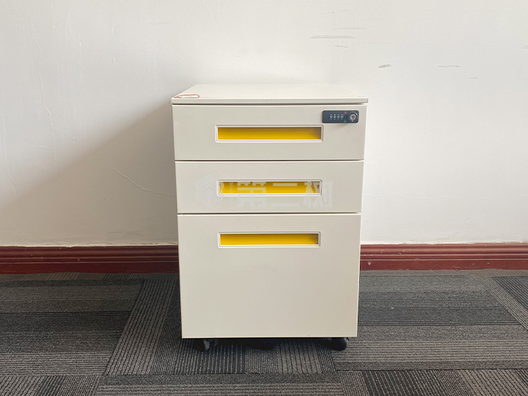 9成新欧林二手小推柜桌下活动柜钢制三抽柜储物文件柜 带密码锁