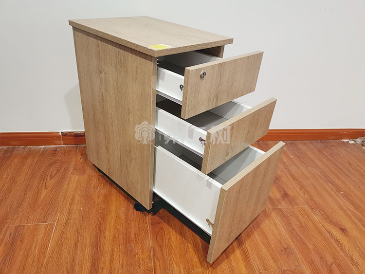 9成新枫木色二手活动柜小推柜桌下三抽柜木质柜子 可移动