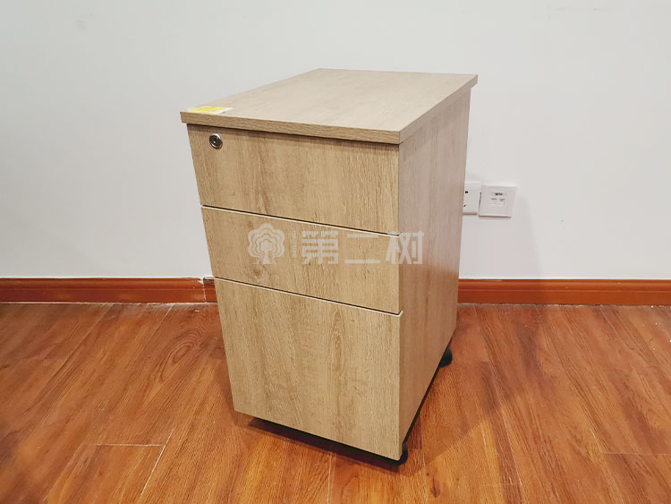 9成新枫木色二手活动柜小推柜桌下三抽柜木质柜子 可移动