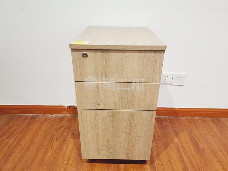 9成新枫木色二手活动柜小推柜桌下三抽柜木质柜子 可移动