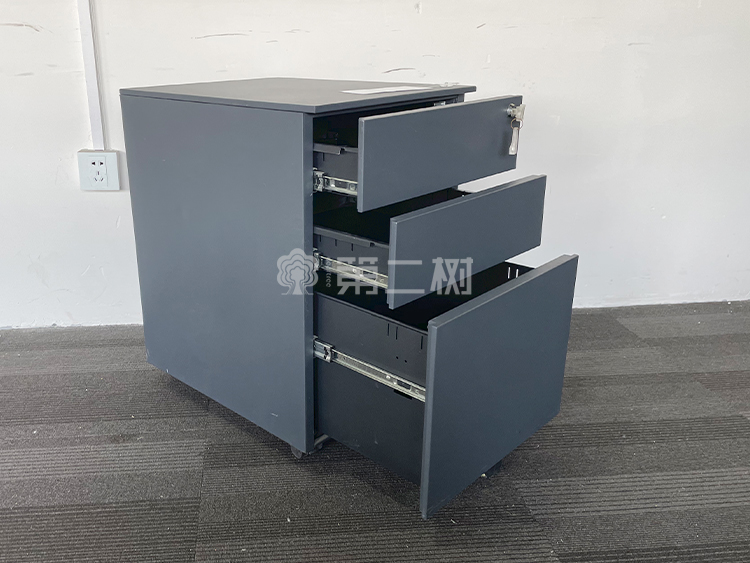 灰色二手钢制柜桌下三抽柜活动柜小推柜 可移动柜子