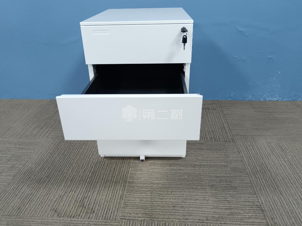 白色二手活动柜小推柜桌下三抽柜储物柜子钢制柜