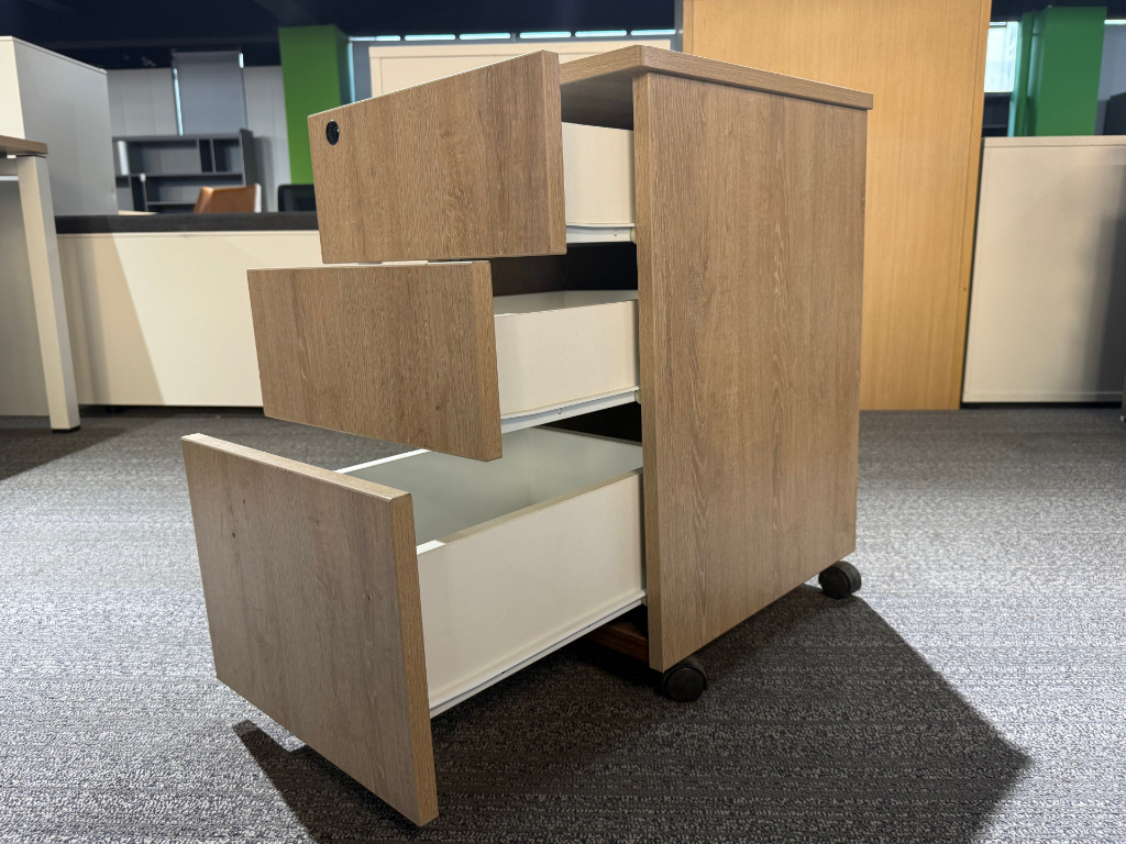 枫木色木质二手活动柜三抽小推柜桌下柜子文件柜储物柜矮柜