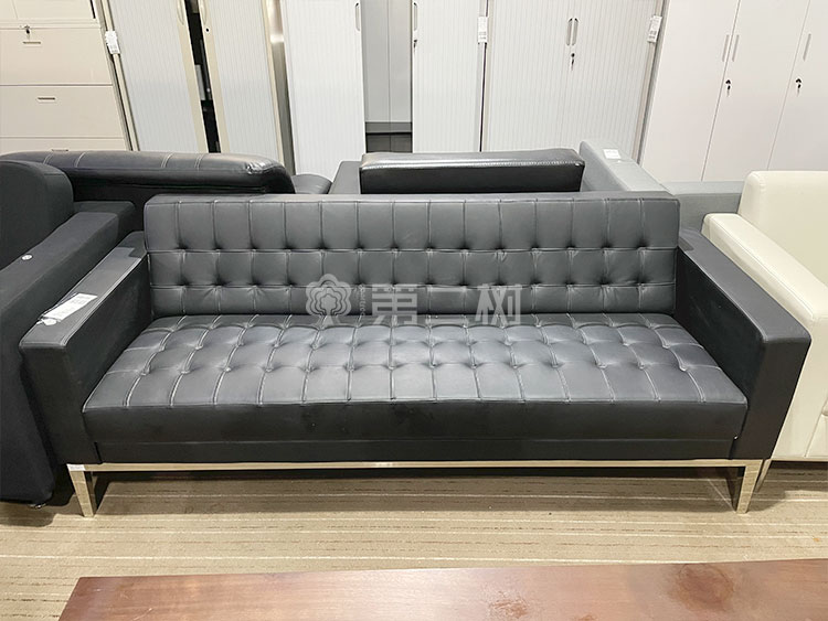 9成新欧林ONLEAD二手沙发皮质三人位沙发 黑色商务沙发