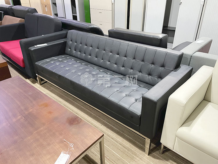 9成新欧林ONLEAD二手沙发皮质三人位沙发 黑色商务沙发