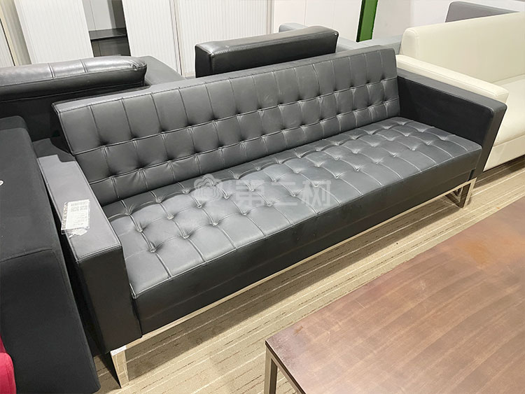 9成新欧林ONLEAD二手沙发皮质三人位沙发 黑色商务沙发