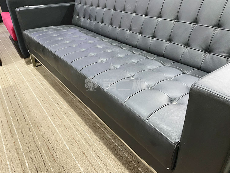 9成新欧林ONLEAD二手沙发皮质三人位沙发 黑色商务沙发