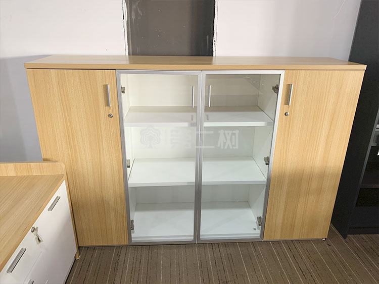 9成新枫木色二手经理桌老板桌 L型办公桌电脑桌 带副柜和背柜