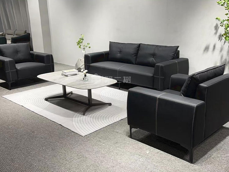 全新尚客思皮质商务沙发黑色经典沙发组合 