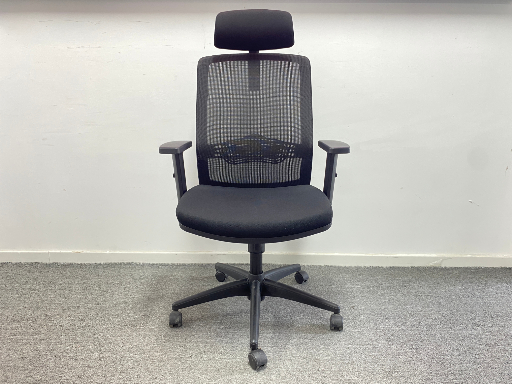 9成新黑色二手办公椅网布电脑椅职员椅带头枕椅子