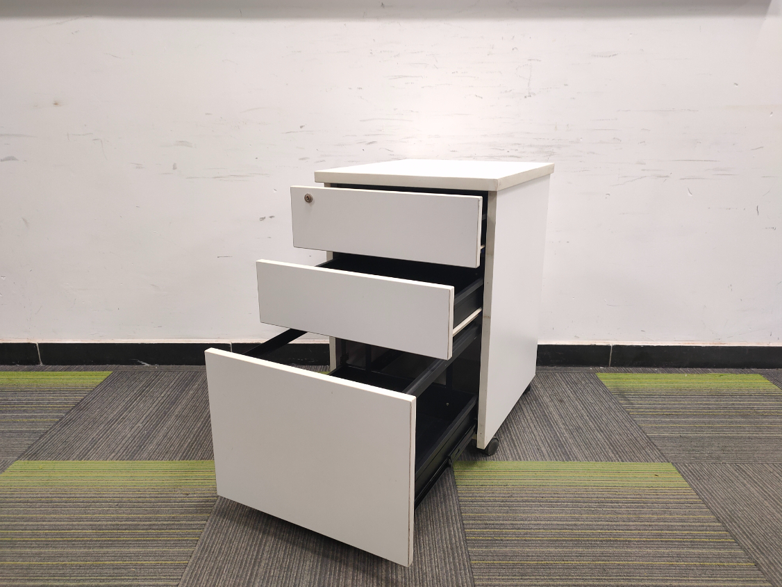 白色二手木质小推柜三抽柜桌下活动柜矮柜储物柜文件柜