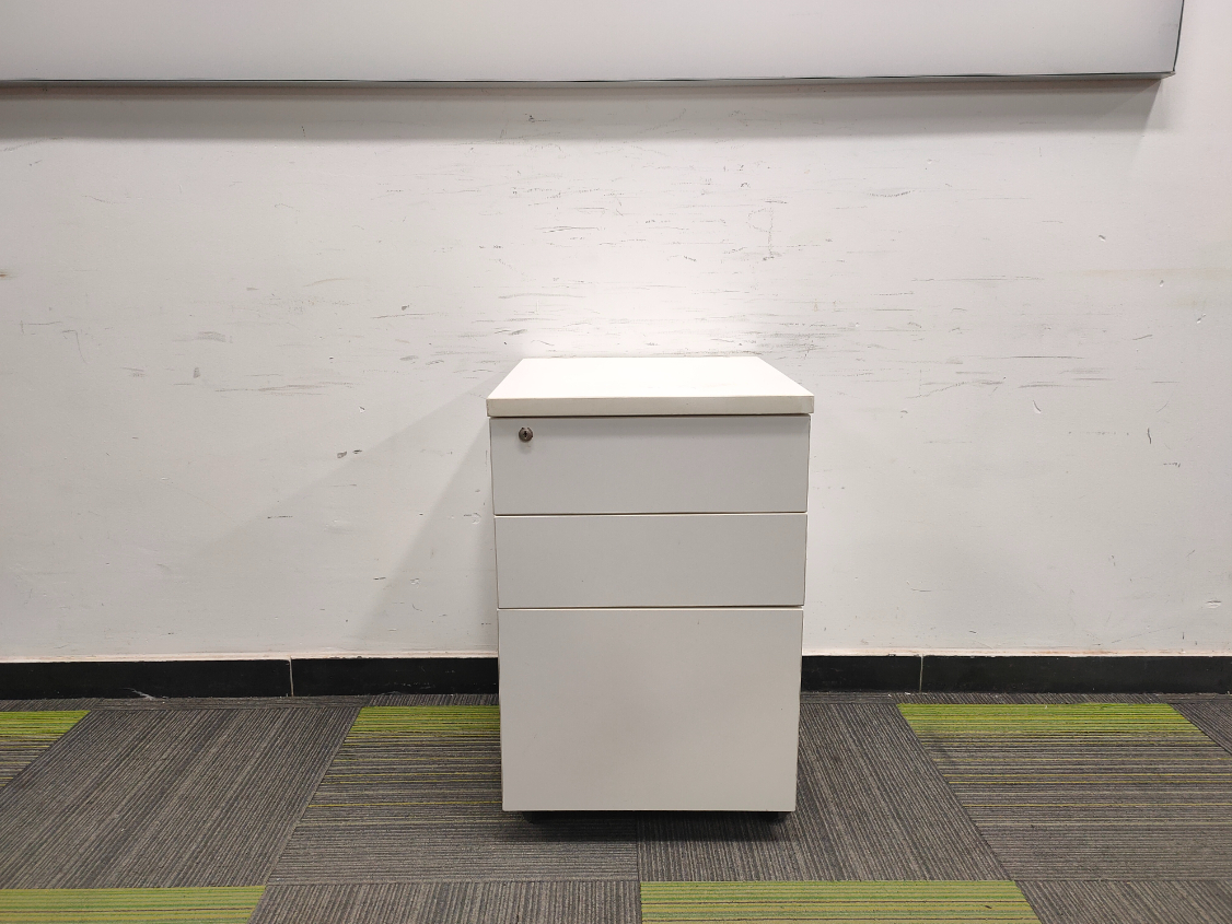 白色二手木质小推柜三抽柜桌下活动柜矮柜储物柜文件柜
