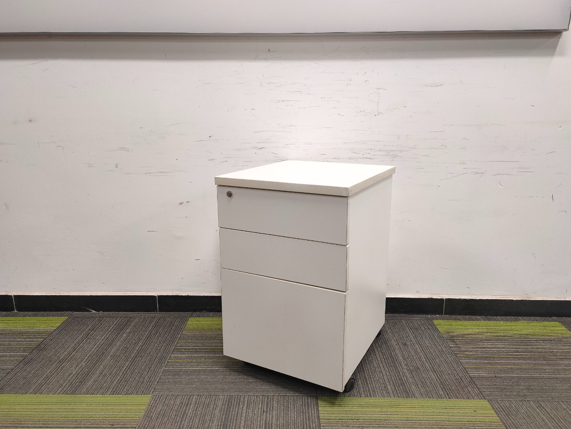 白色二手木质小推柜三抽柜桌下活动柜矮柜储物柜文件柜